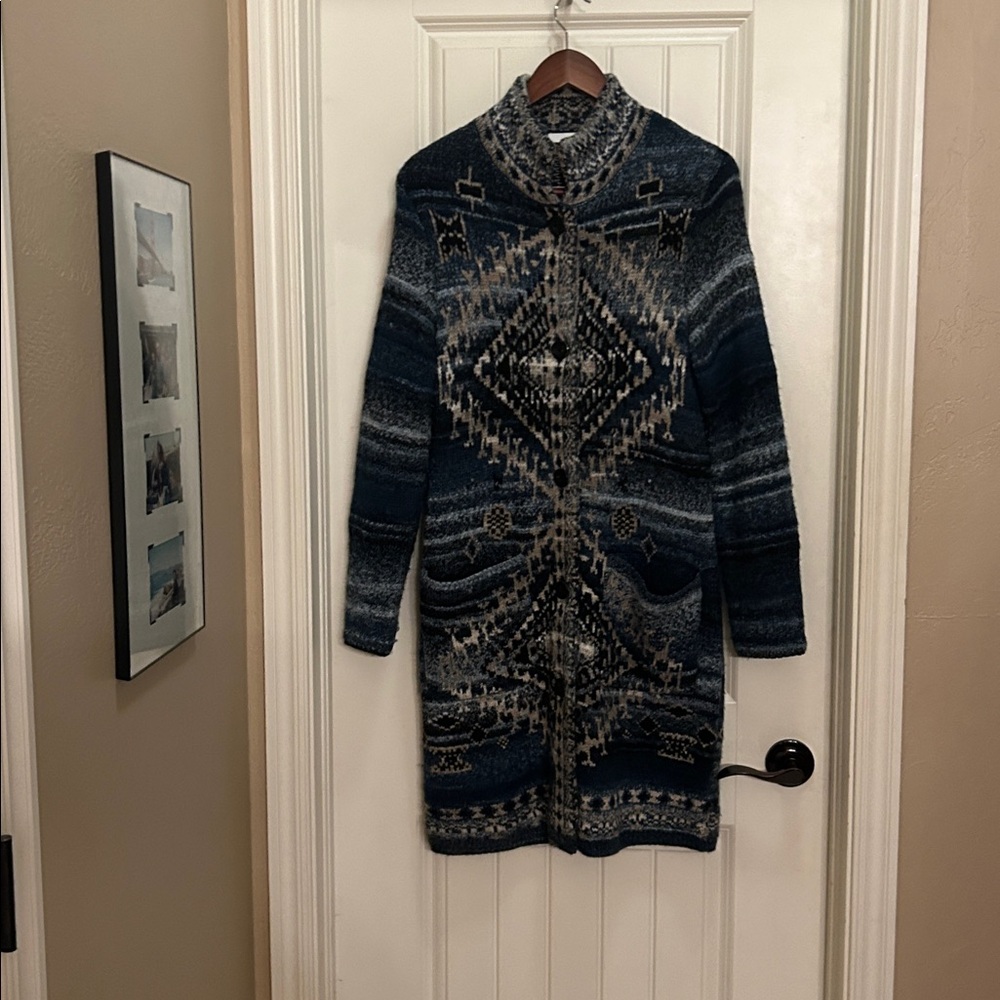 J. Jill Navy Blue Aztec design Knit long duster Cardigan - Picture 3 of 5